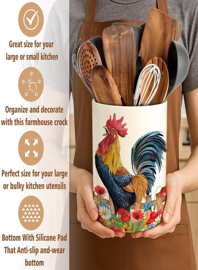 Hexagram Rooster Decor Utensil Holder, Rooster Chicken Kitchen Decor Ceramic Utensil Holder for Farmhouse Chicken Kitchen Decorations Indoor Rustic Farmhouse - Image 4